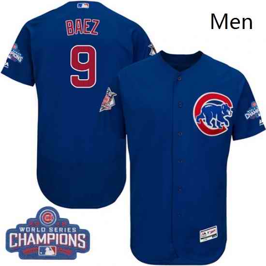 Mens Majestic Chicago Cubs 9 Javier Baez Royal Blue 2016 World Series Champions Flexbase Authentic Collection MLB Jersey